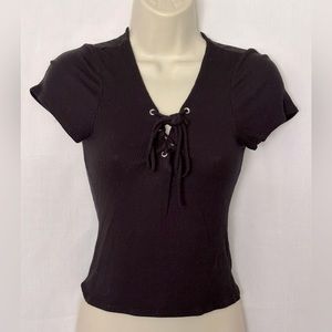 3/$15 Full Tilt Lace Up Ribbed Knit Top Size S